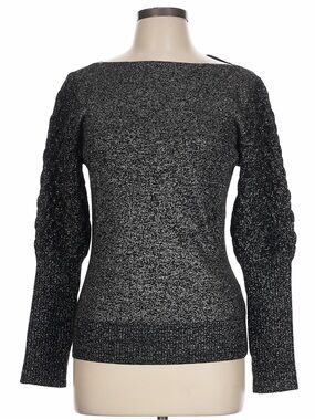 Sachin & Babi Metallic Knit Open Back Sweater Top Silver Black Shimmer Size L